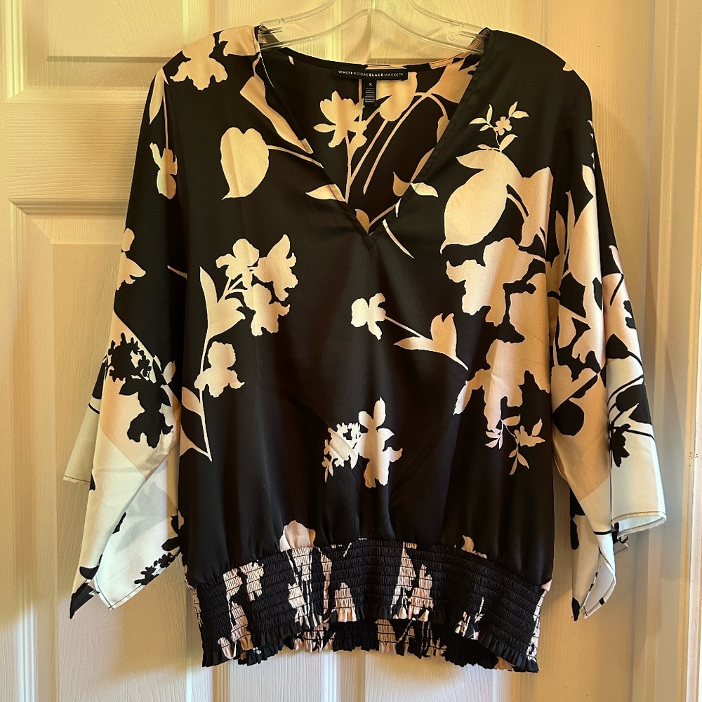 V neck silky floral shirt with flared sleeves